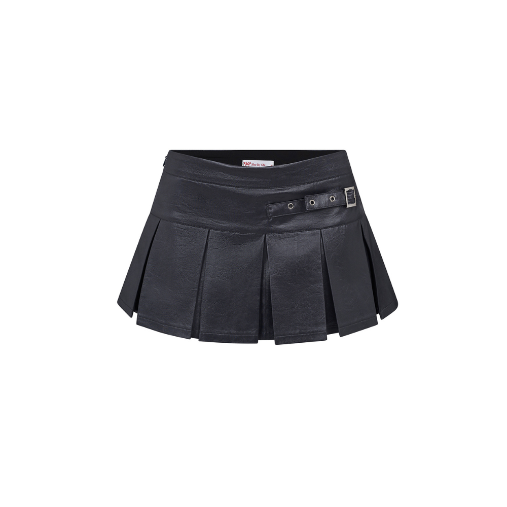 Black Leather Pleated Skirt